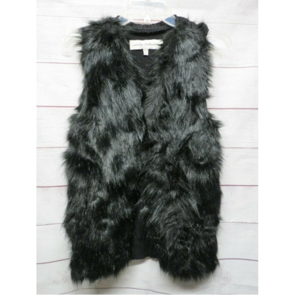NWOT Ladies Sebby Collection Faux Fur Black Vest Size Small Sweater Back